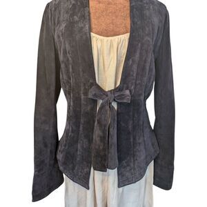 DANIER Plum Genuine Suede Leather Front Tie Pleated Jacket Size S